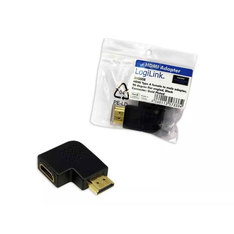 Adaptador de ligação HDMI LOGILINK AH0008 — HDMI para HDMI, preto, contactos dourados