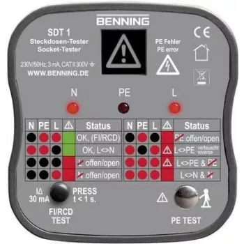 Testador de tomadas Benning SDT 1 com ficha de contacto de proteção (020053)
