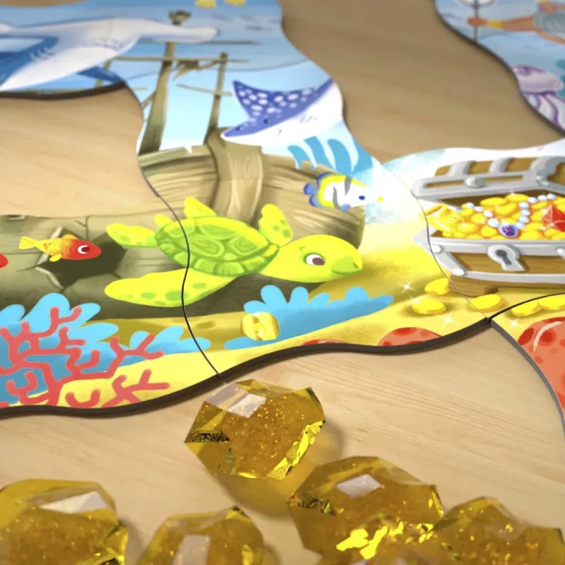 Jogo e puzzle - Caça ao tesouro no oceano, jogo de tabuleiro