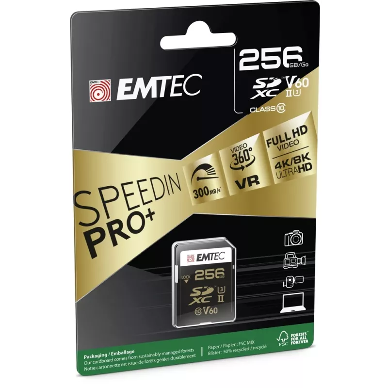 Cartão de memória Emtec 256GB SDXC UHS-II ECMSD256GUHS2V60