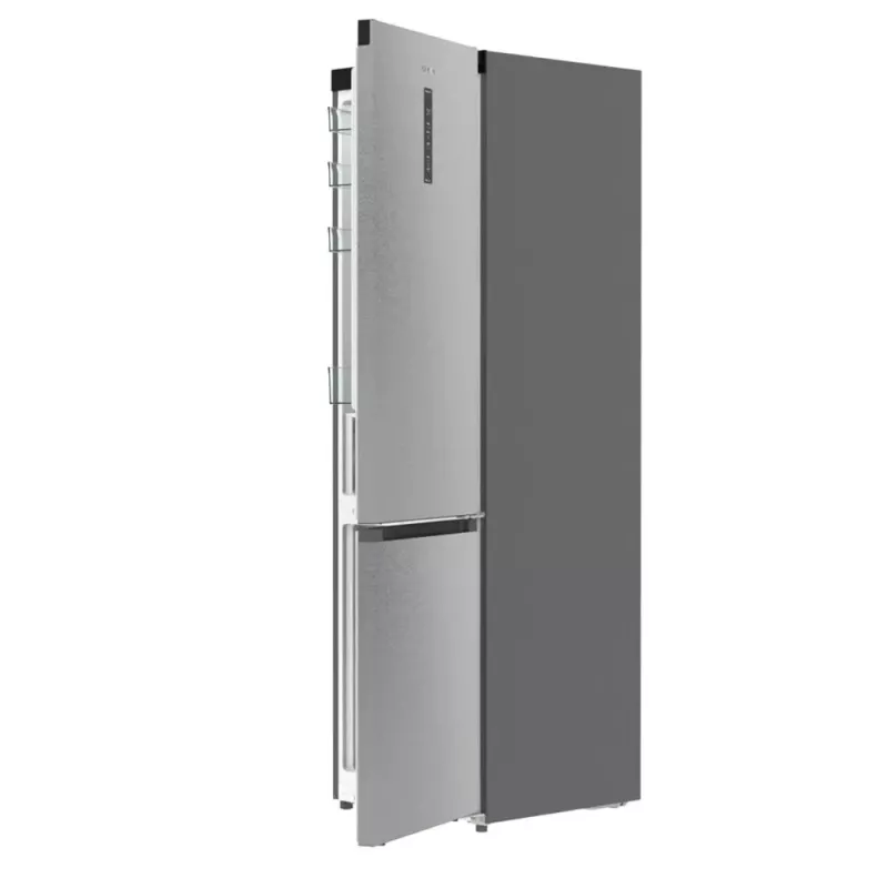 Gorenje NRB620E61X4WFE frigorífico combinado, de instalação livre, NoFrost, 413 l (283 l frigorífico + 130 l congelador inferior), ecrã eletrónico, iluminação LED, classe energética E, aço inoxidável
