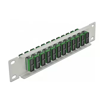 Patch panel de fibra ótica DeLOCK 10 polegadas 12 portas SC Duplex verde 1HE cinzento