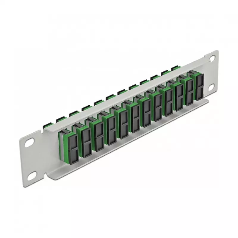 Patch panel de fibra ótica DeLOCK 10 polegadas 12 portas SC Duplex verde 1HE cinzento