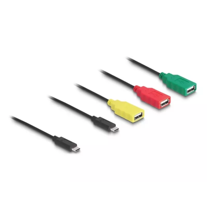 Hub de cabo USB 2.0 DeLOCK 4 portas USB Type-C para 3 x conector fêmea USB-A + 1 x macho USB-C
