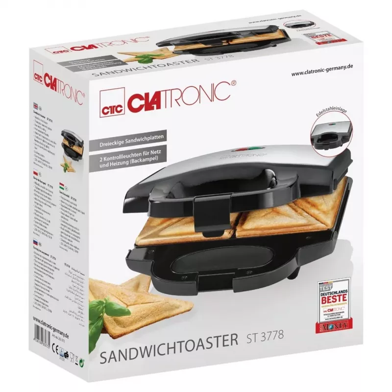 Clatronic ST 3778 Máquina de sandes 750 W preto, aço inoxidável