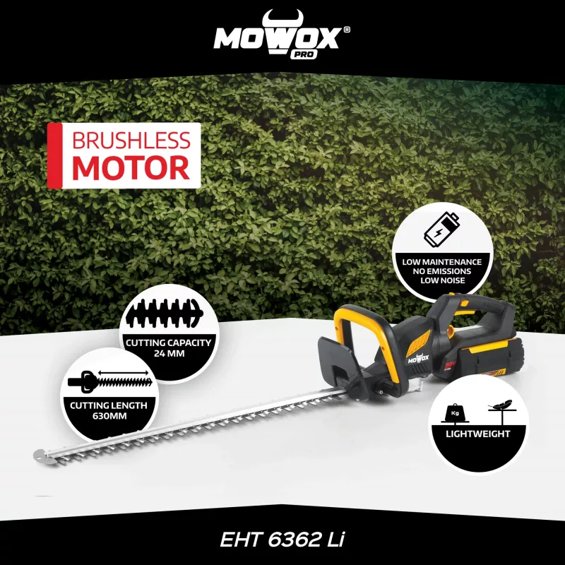 Tesoura para sebes com bateria MoWox EHT 6362 Li — de mão, punho rotativo, alimentada por bateria