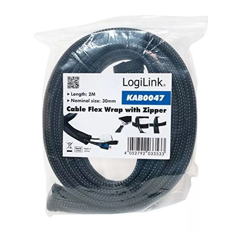 LOGILINK KAB0047 LOGILINK Organizador de cabos flexível com fecho de correr, preto 2m