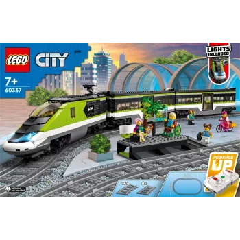 LEGO 60337 City Comboio de passageiros expresso Conjunto brinquedo telecomandado presente para crianças rapazes e raparigas com faróis funcionais 2 vagões e 24 peças de via