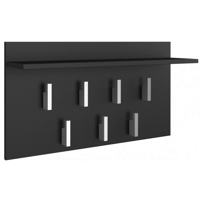 Cabide de parede Top E Shop WIESZAK 2F CZERŃ MAT — aglomerado de partículas, 7 ganchos, 700×200×400 mm, preto