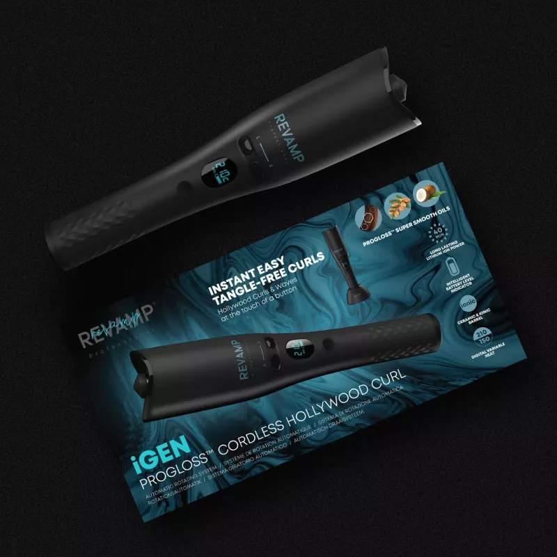 Modelador de caracóis automático Revamp CL-2750-EU2 iGEN Cordless Progloss Hollywood Curl com função de rotação