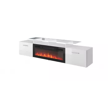 Móvel de TV Cama Meble ROVA com lareira elétrica 190x37x48 cm branco/branco brilhante