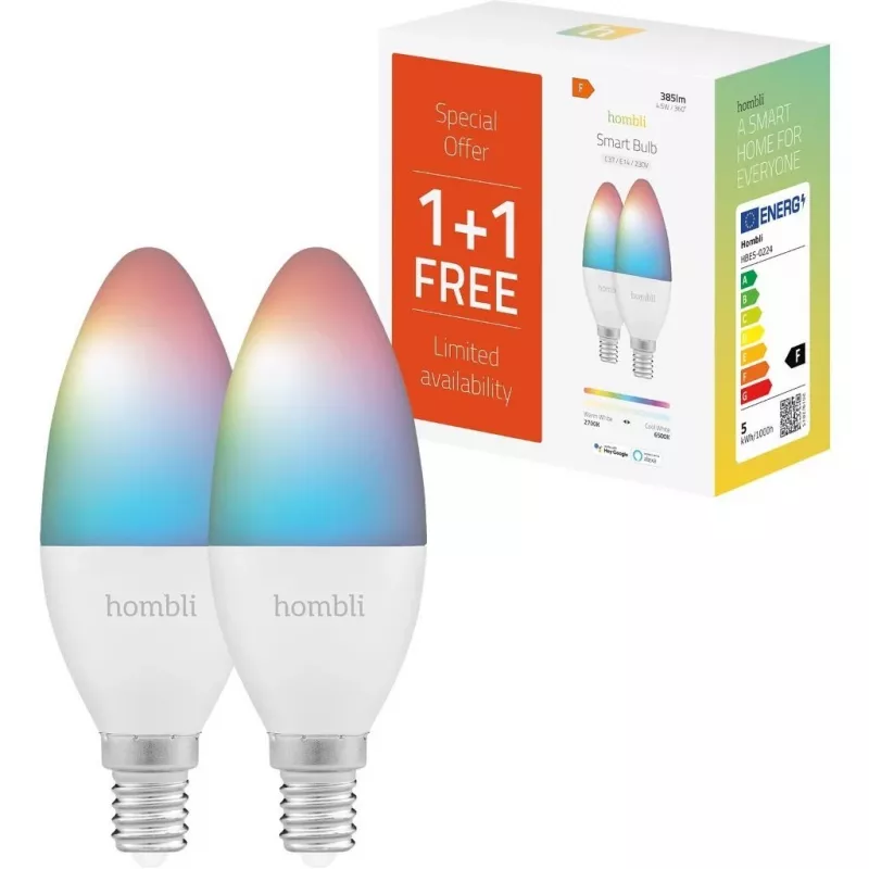 Lâmpada inteligente Hombli, 4,5W, E14, RGB, CCT, pack promocional 1+1