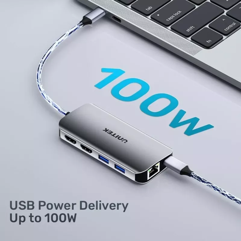 Hub USB-C Unitek D1122A01 com 2x HDMI 4K e 100W Power Delivery