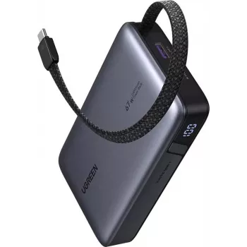 Powerbank UGREEN PB550 20.000 mAh 67 W PD com 1×USB-A, 1×USB-C e cabo USB-C integrado, ecrã inteligente (55996B)