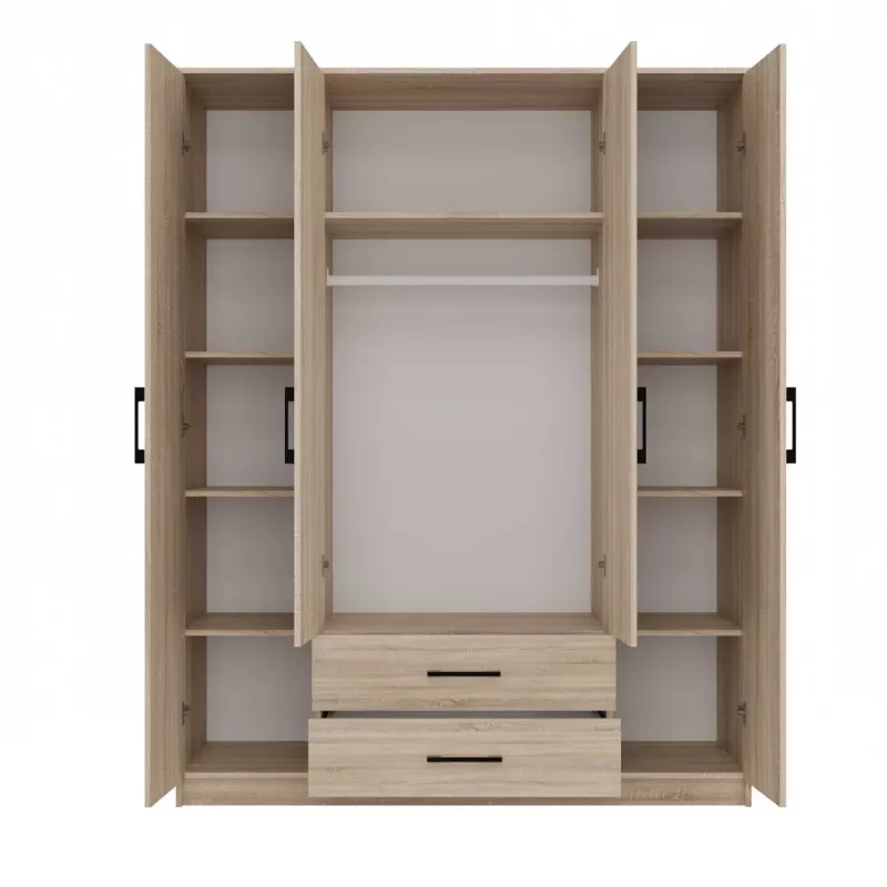 Roupeiro Topeshop ROMANA 160 SON 11 prateleiras 4 portas carvalho
