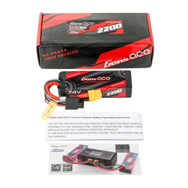 Bateria LiPo Gens ace G-Tech 2200mAh 7.4V 2S1P 60C GRP-76 Hardcase com ficha XT60