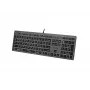 Teclado com fio A4Tech FX60H USB QWERTY – Full-Size 100%, retroiluminação branca, cinzento, hub USB