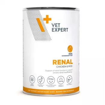 Alimento húmido para cães VETEXPERT Renal Chicken 400 g — dieta veterinária para cães com problemas renais, adulto, 77% humidade, 6,3% proteína