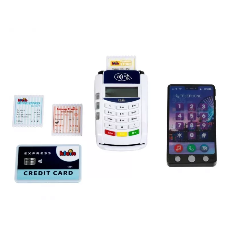 Terminal de pagamento de brincar KLEIN 172740 com acessórios para smartphone para conjuntos de roleplay