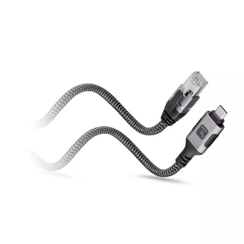 Techly ICOC U3C-RJ45-010 cabo adaptador USB-C para Gigabit Ethernet, 1 m, preto/prateado