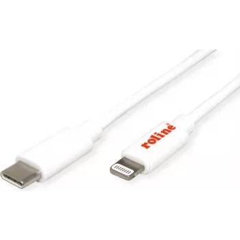 Cabo de sincronização e carregamento ROLINE USB, Type-C / conector 8 pinos, branco, 1 m