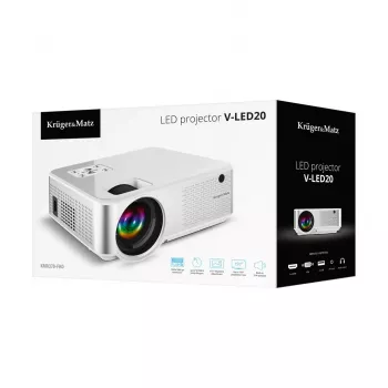 Projetor standard throw kruger & matz V-LED20 Full HD 1080p, LED, rácio de projeção 1,4:1, ecrã 15–150 polegadas, Bluetooth, altifalante 3 W