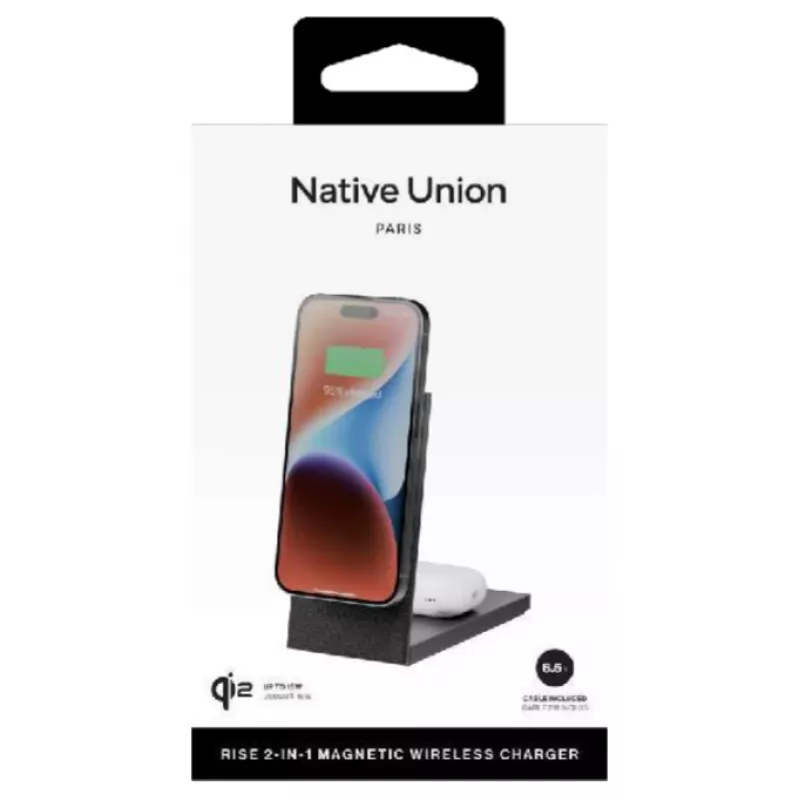 Native Union Rise carregador sem fios 2-em-1 Qi2 preto