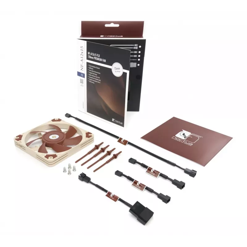 Ventoinha Noctua NF-A12x15 FLX — ventoinha de caixa de PC plana de 120 mm e 15 mm, 12 V, 1850 rpm, 94,2 m³/h, 23,9 dB, 3 pinos