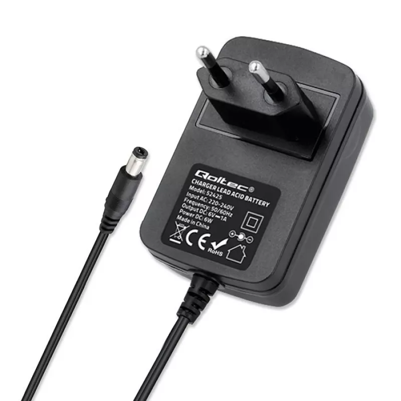 Carregador de bateria QOLTEC Charger AGM GEL STD 6V 1A para baterias de chumbo-ácido 6V, AGM e Gel