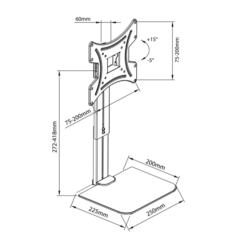 Suporte de parede para TV MACLEAN MC-451 com prateleira e inclinação ajustável, VESA 75x75–200x200 mm, até 20 kg, para ecrãs de 15