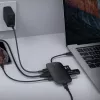 AUKEY CB-C71 hub USB-C 8 em 1, 3x USB-A 3.0, HDMI 4K@30Hz, Gigabit RJ45, SD/microSD, USB-C PD 100 W, cabo de 0,15 m, alumínio, preto