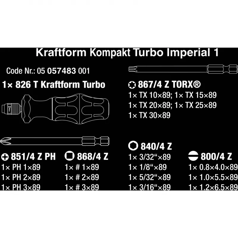 Wera Kompakt Turbo Imperial 1 Conjunto de pontas, 15 un., 05057483001