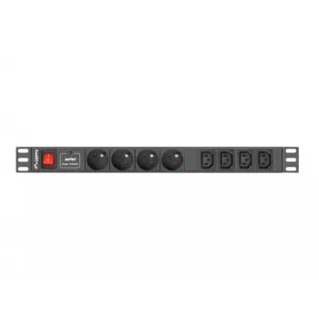 Unidade de distribuição de energia LANBERG PDU-04E04I-0200-IEC-BK — 1U, 4 tomadas Type-E, cabo de 2 m, 10 A, 220–250 V