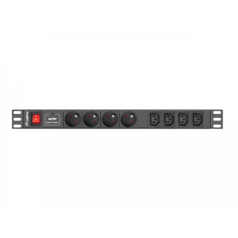Lanberg PDU-04E04I-0200-IEC-BK PDU de rack 1U, 4x tipo E + 4x IEC C13, 10 A, 2 m, preto