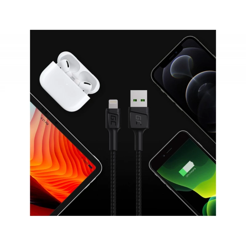 Cabo Lightning Green Cell KABGC18 — 2 m, Lightning para USB-A, preto