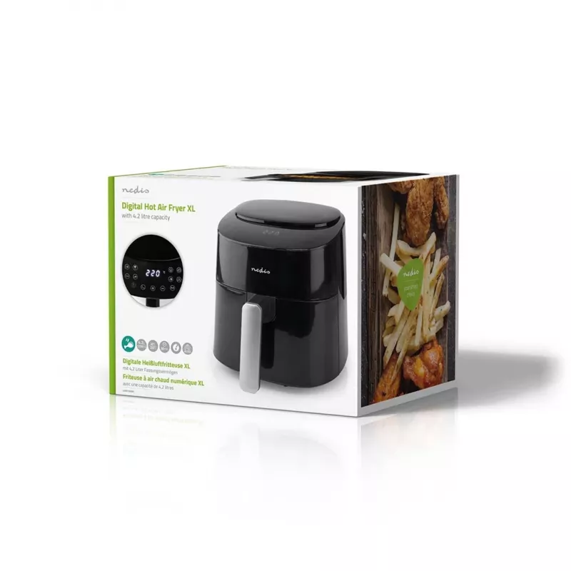 Fritadeira de ar quente Nedis KAAF160BK, cesto único, 4,2 L, 1300 W, preto