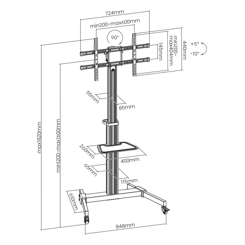 Suporte de parede para TV SBOX FS-444 para televisores 37–86 polegadas, até 50 kg, VESA até 600×400