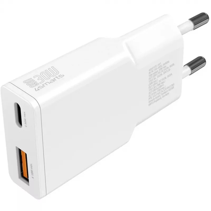 Carregador 4smarts PDPlug Duos fino Smartphone Tablet Branco AC carregamento rápido