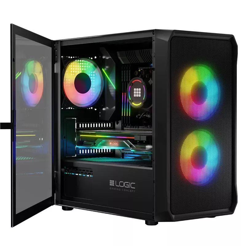 Caixa de computador Logic Concept Portos Mini ARGB Micro ATX preto