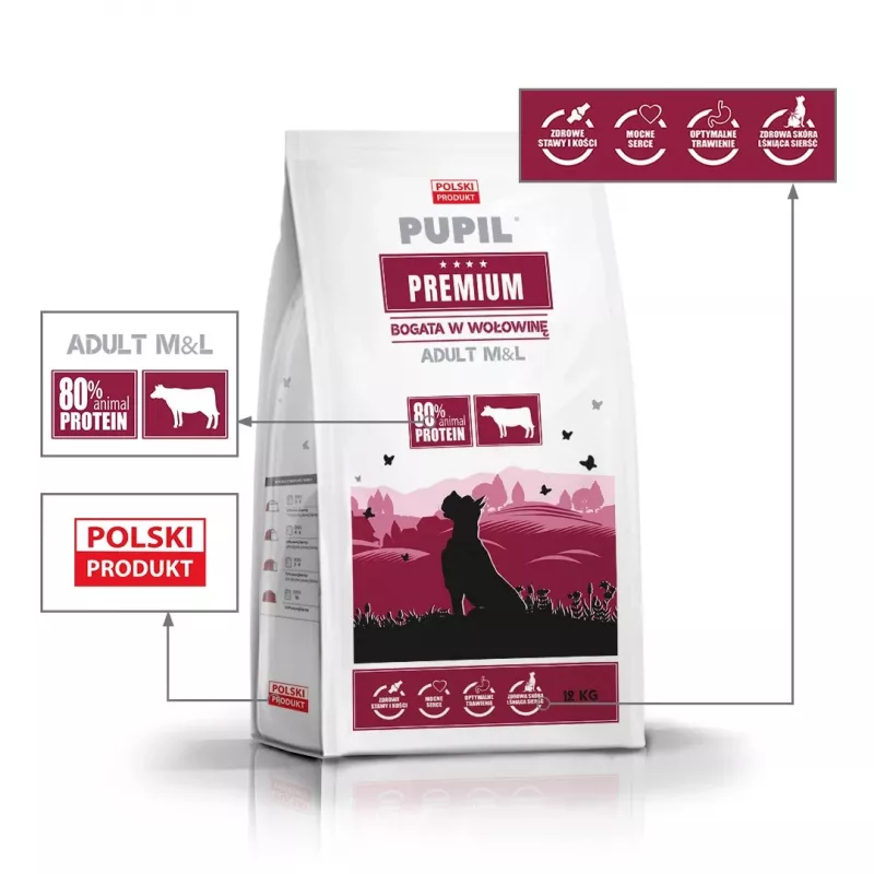 PUPIL Premium Raças Médias e Grandes Rico em Vitela - Alimento seco para cães - 12 kg