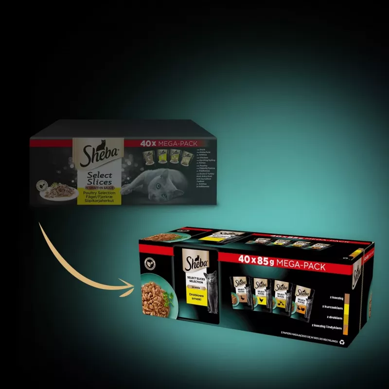 Sheba Selection Select Slices comida húmida para gatos com sabores de aves, 40 x 85 g