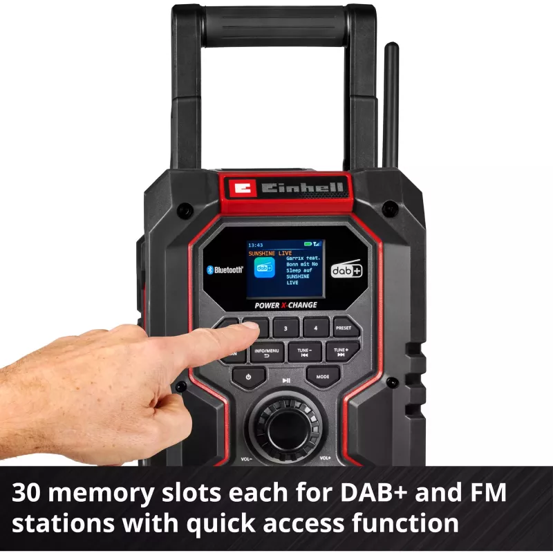 Rádio portátil EINHELL TE-CR 18 Li DAB+ FM Bluetooth USB, a bateria (compatível com TE-CR 18 Li)