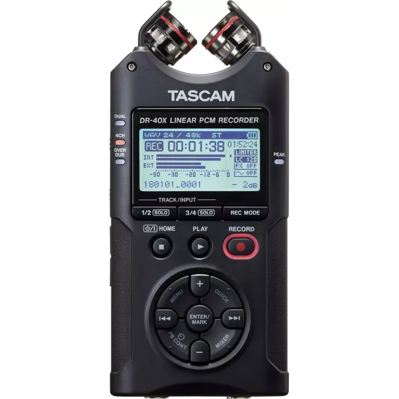 Tascam DR-40X - gravador digital portátil com interface USB, gravação estéreo 2 x