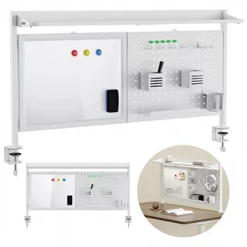 Divisória de secretária ergo office ER-301 W – proteção visual em aço com 1116 mm de largura com quadro magnético, branco, carga máx. 10 kg
