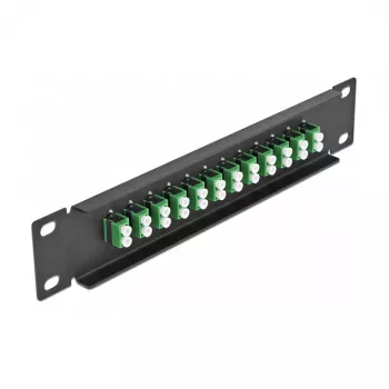 Patch panel de fibra ótica DeLOCK 10 polegadas 12 portas LC duplex verde 1U preto