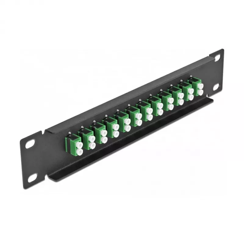 Patch panel de fibra ótica DeLOCK 10 polegadas 12 portas LC duplex verde 1U preto