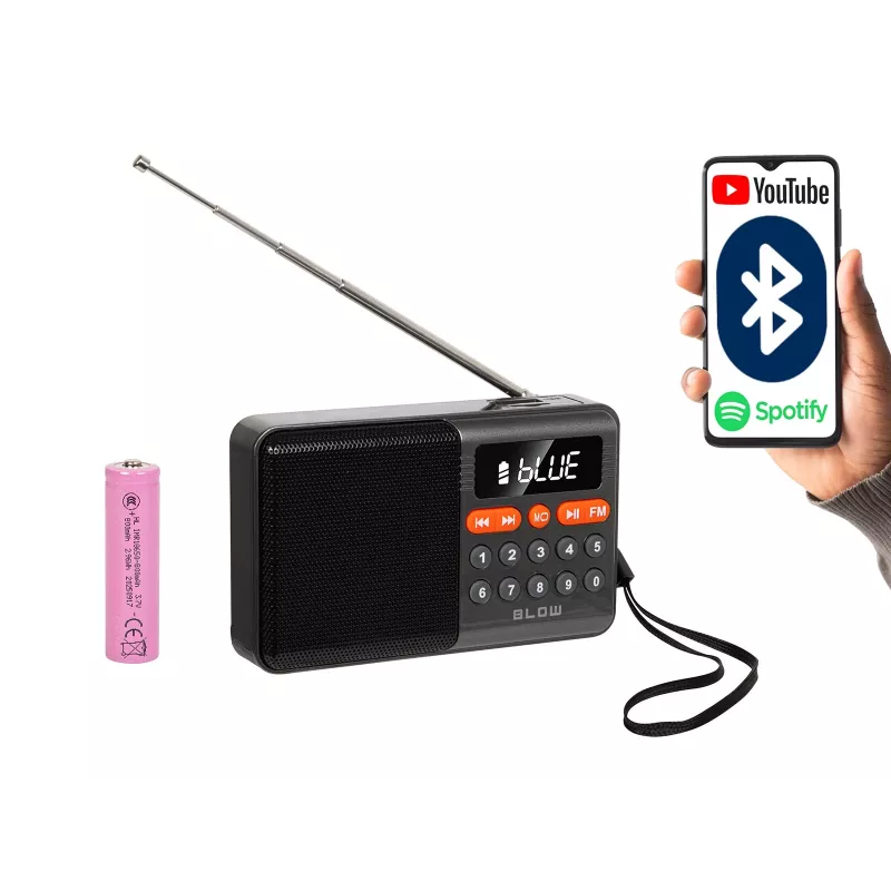 Rádio analógico portátil AM/FM Bluetooth BLOW RA18 com sintonizador FM e conectividade Bluetooth