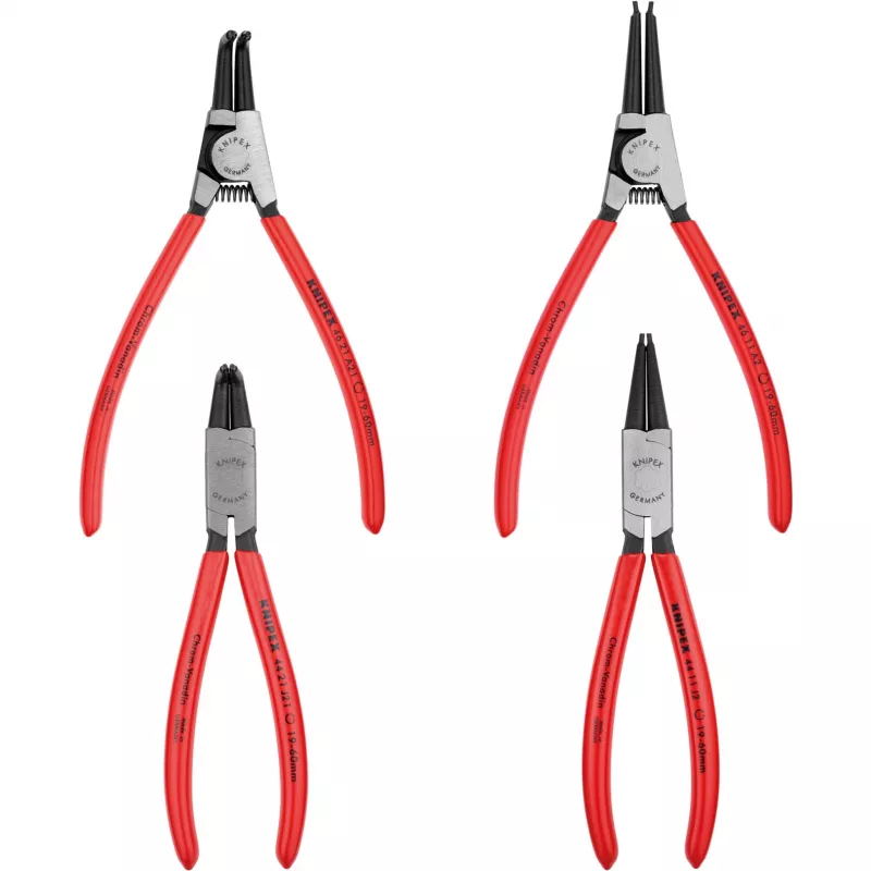 Conjunto de alicates para anéis de segurança Knipex 4 peças em estojo enrolável 19-60mm