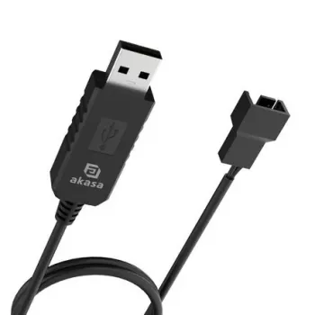Cabo conversor de tensão DC Akasa AK-CBFA10-60BK de USB para ventoinha de PC 3-Pin & 4-Pin, 60 cm