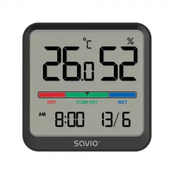 Sensor de temperatura e humidade interior SAVIO CT-01/B independente, LCD, -10–55 °C, 10–99 % HR, CR2032